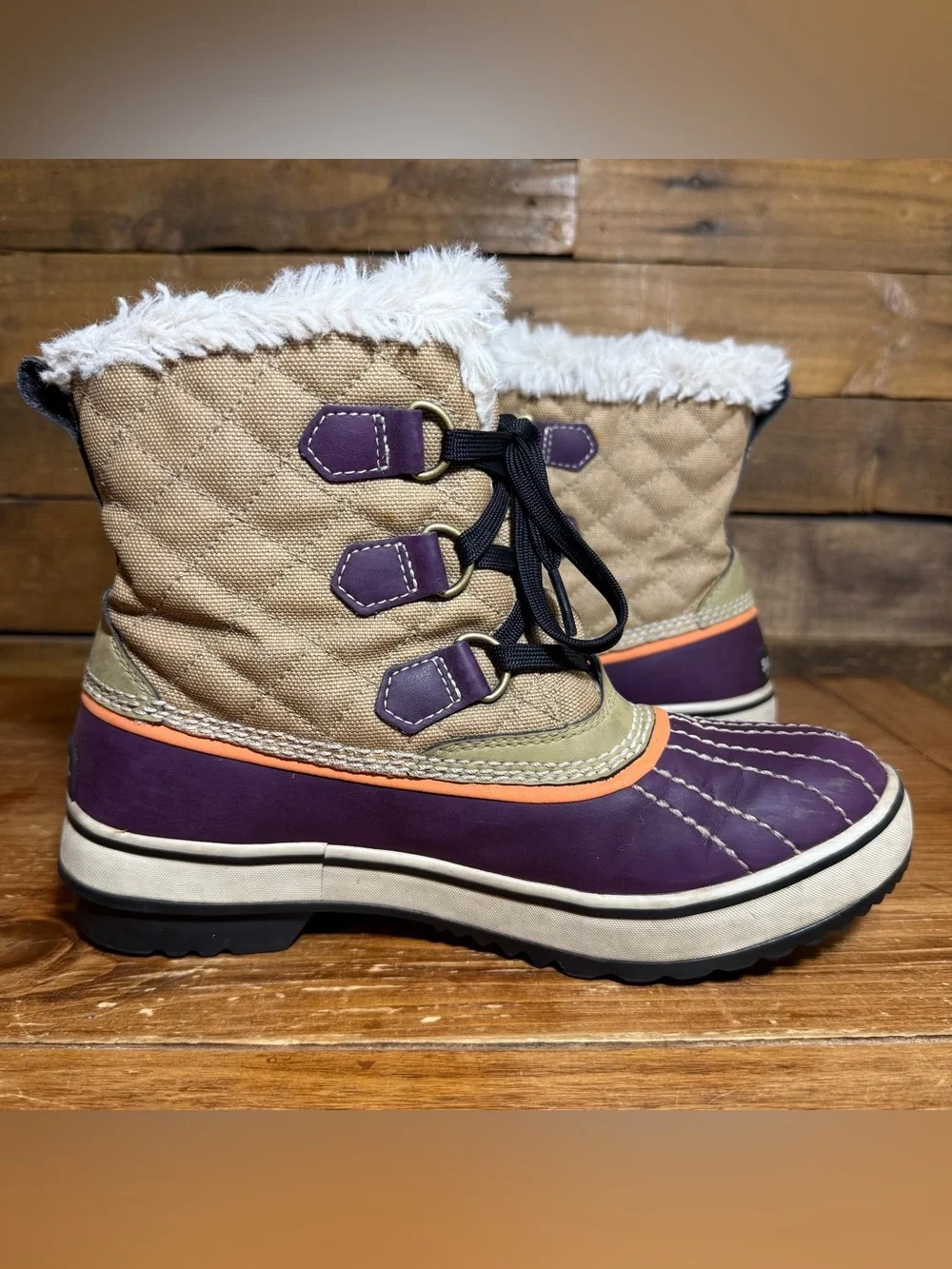 Sorel Womens Winter Boots Fur Lined NL1932-270 Waterproof Sz US 7 Purple/Brown